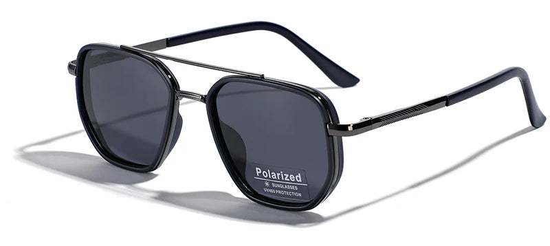 Peekaboo TR90 Polarized Sunglasses – Retro Metal Square Style for Men & Women, UV400 Double Bridge Driving Glasses