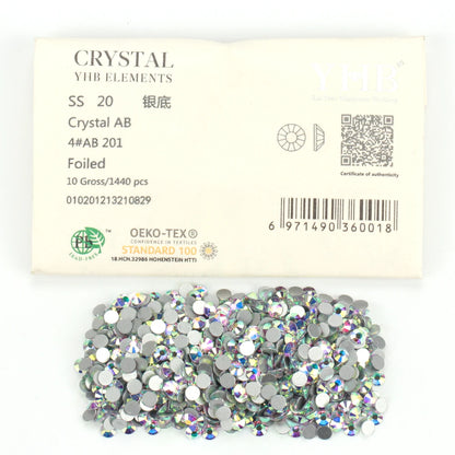 YHB Cold Fix Crystal Flatback Rhinestones - Silver Back Non Hotfix DIY Gems for Nail Art, Bags, Shoes, Garments & Phone Decoration