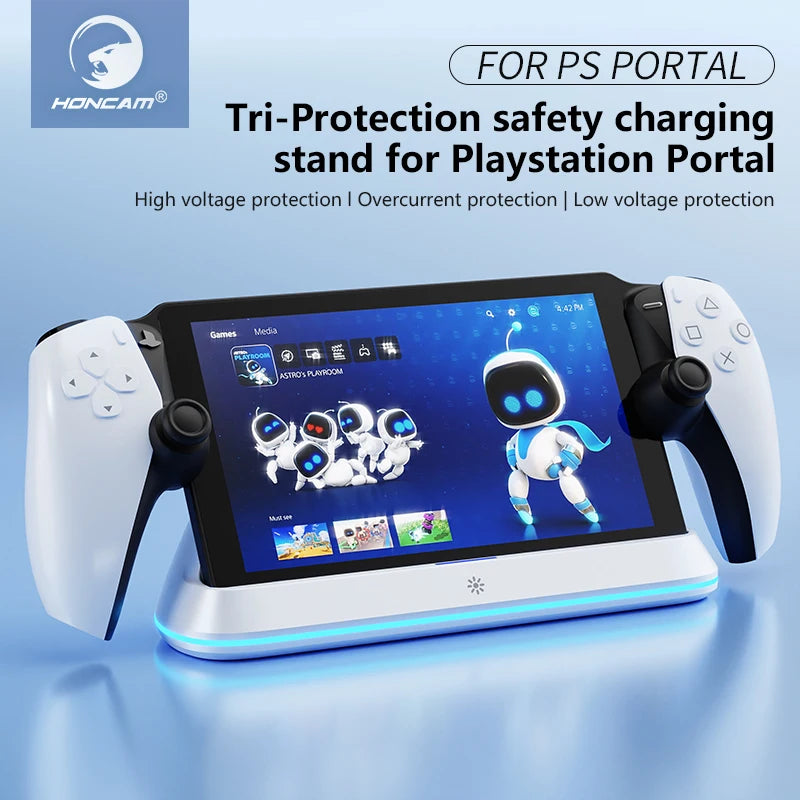 HONCAM Charging Dock Station for PlayStation Portal – RGB Light Stand with 7 Modes & Safe Tri-Protection Charging Base