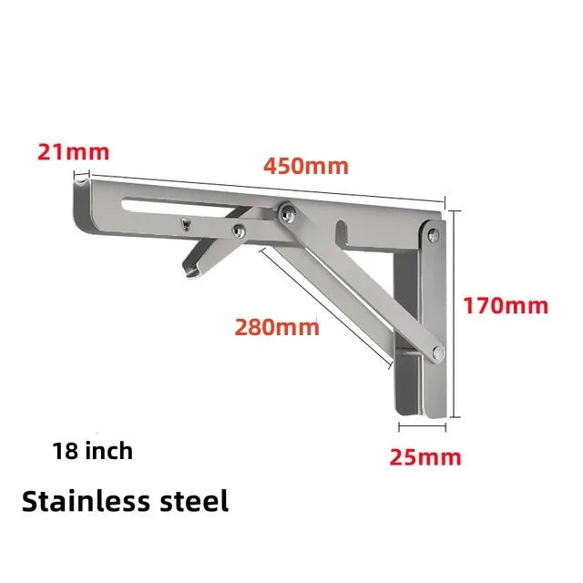 2pcs Heavy Duty Stainless Steel Folding Shelf Brackets | Collapsible Wall-Mounted L-Table Hinges for Bench & Table with Screws