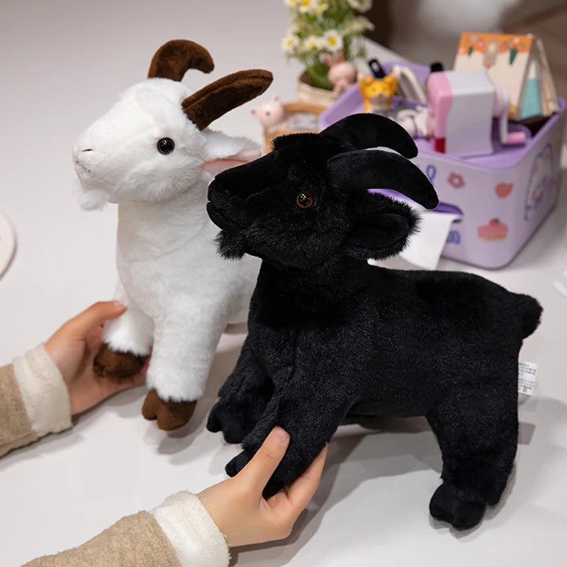 30/40cm Ranch Animal Plush Toy — Soft Lifelike Black & White Goat Simulation Doll, Cute Mountain Animal for Kids, Halloween Gift