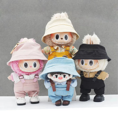 17cm Labubu V1/V2 Doll Clothes Set – Striped Overalls, Hat, Glasses & Shoes | Cool Mini Doll Outfit Gift