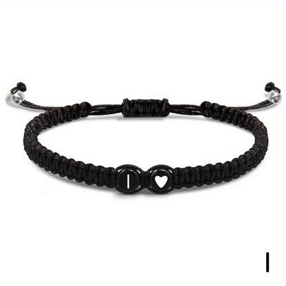 A-Z Initial Heart Bracelet - Handmade Adjustable Braided Name Jewelry Gift for Women & Men