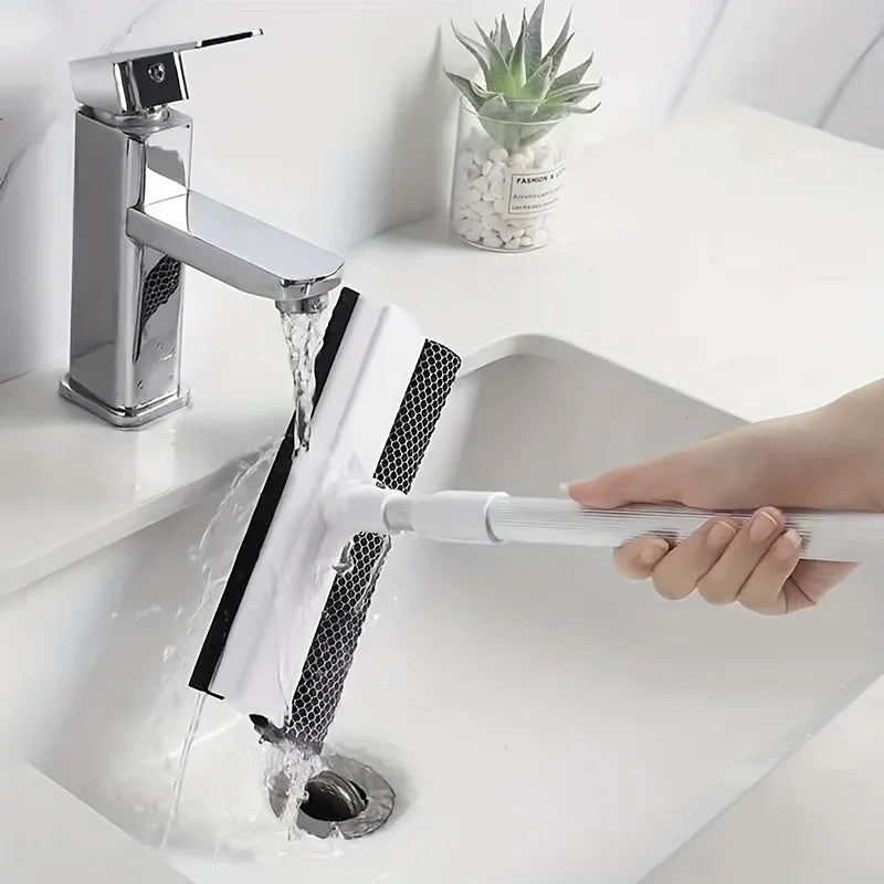 2-in-1 Retractable Window Squeegee Cleaner – Extendable Pole Glass Brush Tool for Car, Shower & Home Window Cleaning