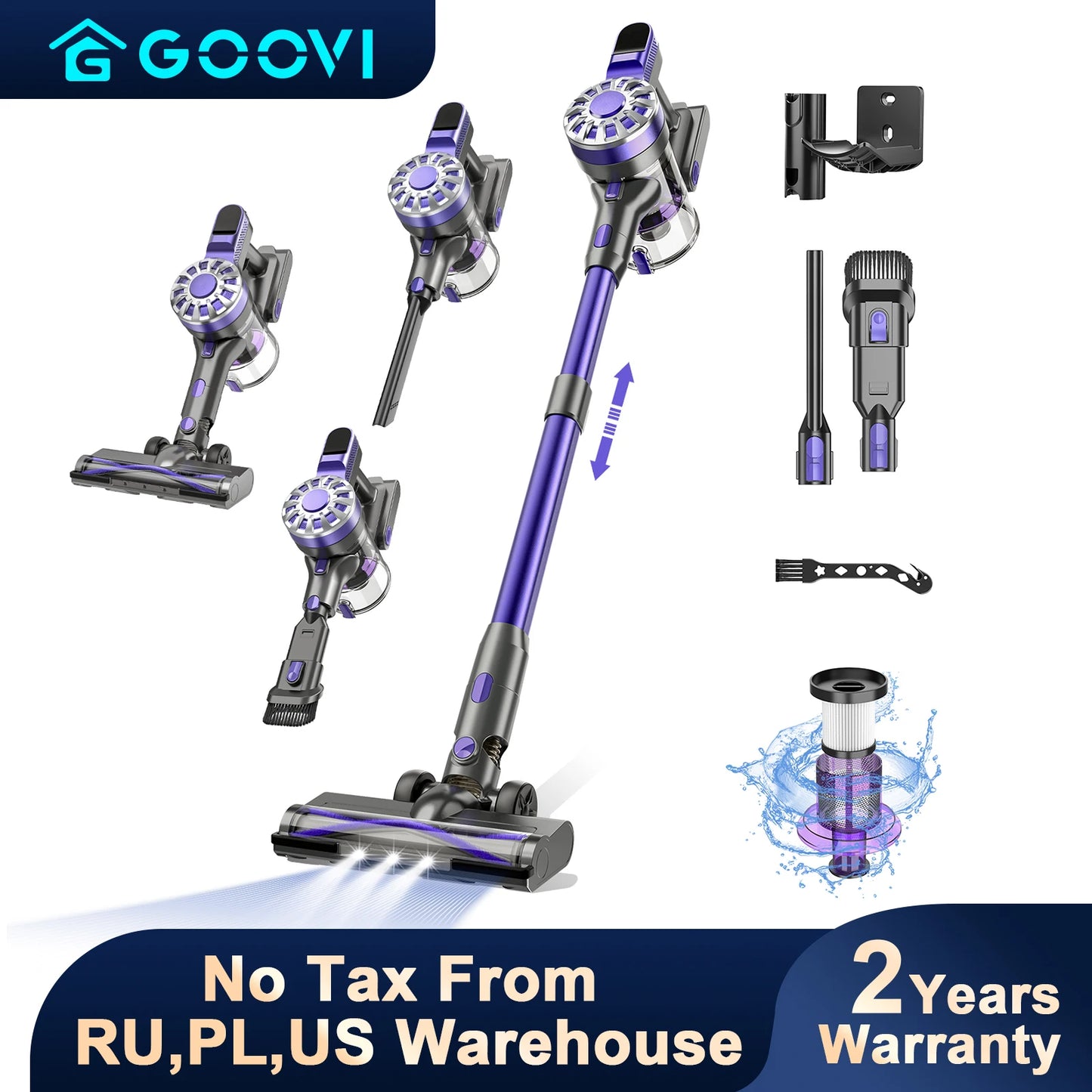 GOOVI V07 Cordless Handheld Vacuum Cleaner - 100KPA Suction Power, 180W, 0.9L Dust Cup, for Pet and Home Cleaning
