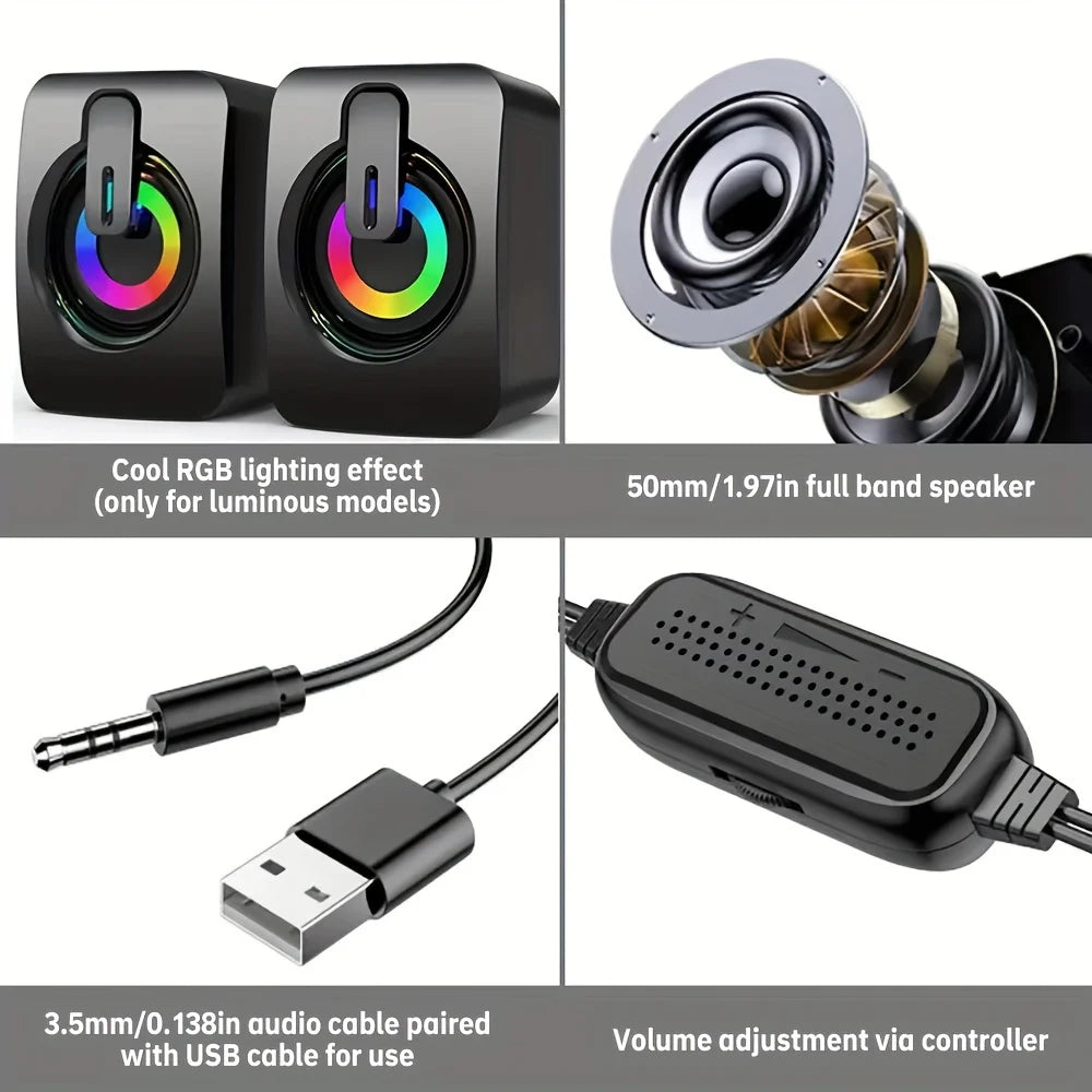 PC Computer Speakers with USB – HIFI Stereo Sound Box & Microphone with LED Light for Desktop