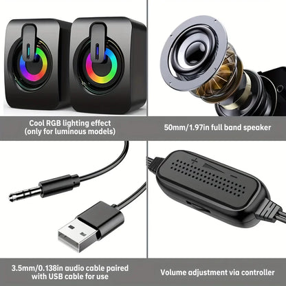 PC Computer Speakers with USB – HIFI Stereo Sound Box & Microphone with LED Light for Desktop