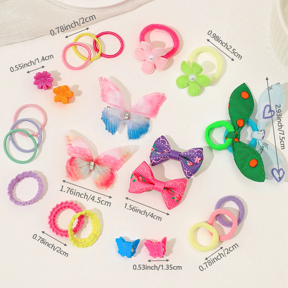 555Pcs Girls Hair Accessories Set - Colorful Butterfly Clips Elastic Bands & Hair Ties for Daily Ponytails and Styling