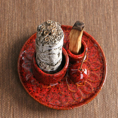 Ceramic Palo Santo Sticks Holder – 4 in 1 Incense Burner, Sage Holder & Ash Catcher Tray for Meditation & Yoga Room