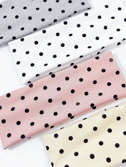 4-Piece Polka Dot Wide-Edge Headband Set - Elastic Hair Bands for Women, Makeup & Sports Use