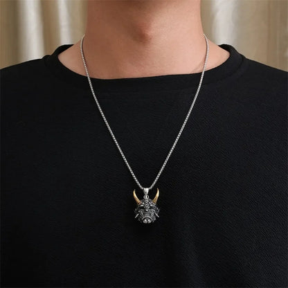 Vintage Punk Demon Mask Samurai Ghost Pendant Necklace — Unisex Long Chain Hip Hop Rock Jewelry, Party Gift Accessory
