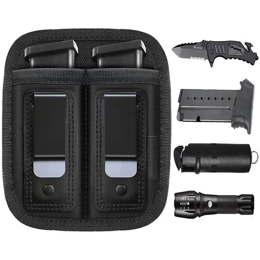 Single/Double Concealed Magazine Pouch – IWB Mag Holster for 9mm/.40/.45/.380/.357, Outdoor Waist Carry Case for Knife & Flashlight