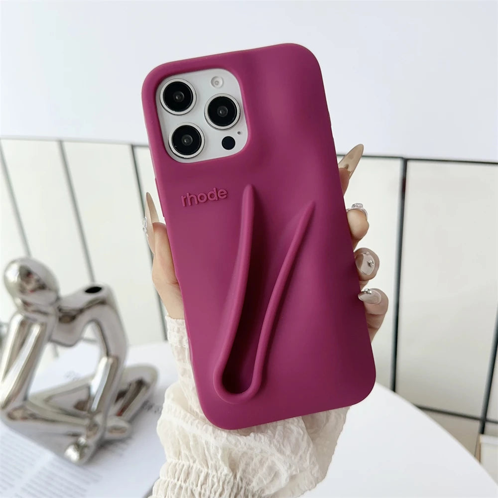 Gray Toast Ribbon iPhone Case - Rhode Style Silicone Cover for iPhone 17 Pro Max Air 16 15 14 13 12 Plus