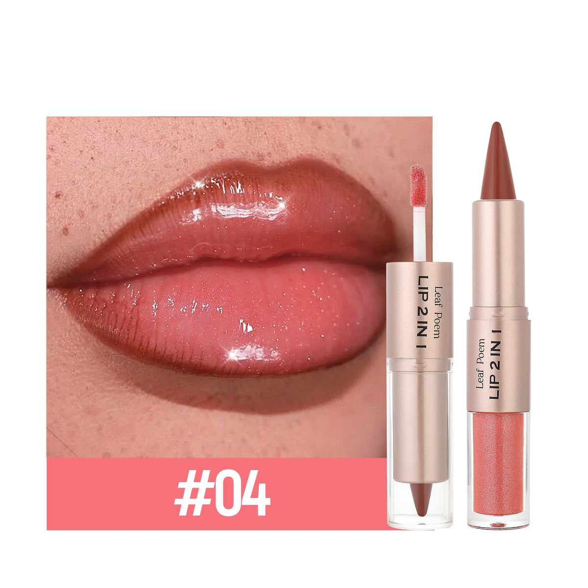 Double-Ended Lip Liner and Gloss Set - Tapered Lip Contour Pencil with Mirror, Plumping Crystal Lip Glaze, and Red Lip Tint