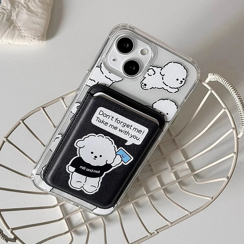 Cute Dog Cartoon Magnetic Phone Card Holder – Back Case Wallet for iPhone 15/14 with MagSafe Slot for ID & Bank Cards