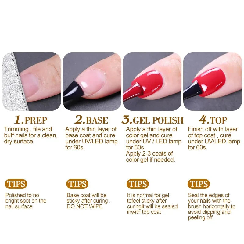 Clou Beaute 15ml Gel Nail Polish Set – Red Black White Green Neon UV Soak-Off Semi-Permanent Nail Varnish Base & Velvet Top Coat