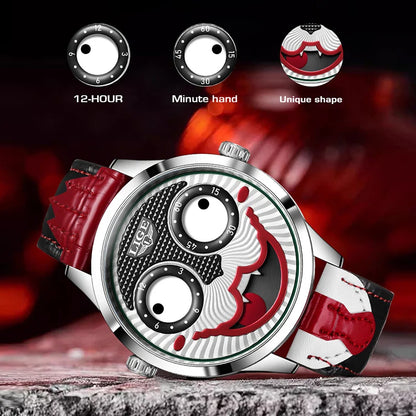 LIGE 2025 Men’s Creative Clown Quartz Watch – Waterproof Leather Strap Joker Fashion Wristwatch