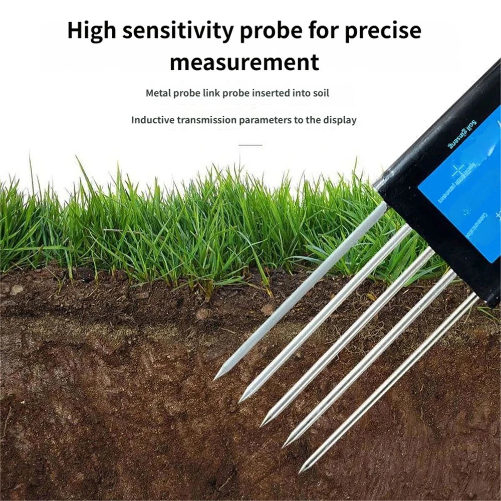 8-in-1 Premium Soil Tester PH EC Meter – 5-Pin Soil Sensor for Temperature, Moisture & NPK Fertility Detection for Farming