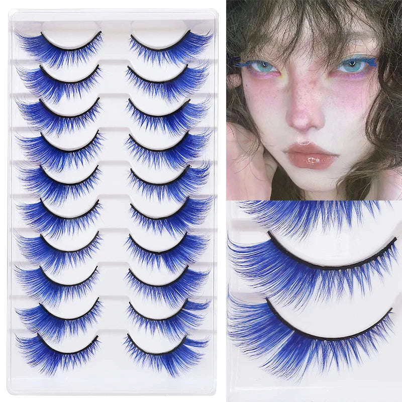 Colorful Halloween False Eyelashes – Blue, Red & Pink Cosplay Fake Lash Extensions for Makeup Looks