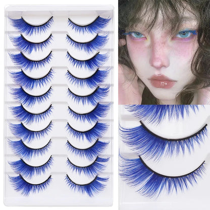 Colorful Halloween False Eyelashes – Blue, Red & Pink Cosplay Fake Lash Extensions for Makeup Looks
