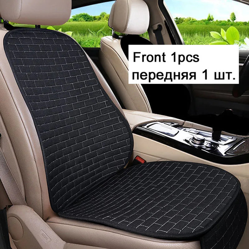 Universal Car Flax Seat Cushion Protector - Front and Rear Seat Cover Pad with Backrest Mat for Automotive Interiors