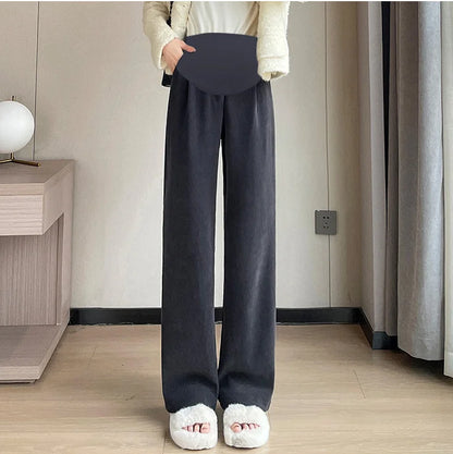 M-4XL Women’s Maternity Radish Pants – Cotton Fleece Ankle-Length Corduroy Sweatpants, High Waist Autumn Pregnancy Trousers
