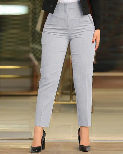 Elegant High Waist Cropped Work Pants for Women – Slim Fit Black Office Trousers for Daily & Formal Wear