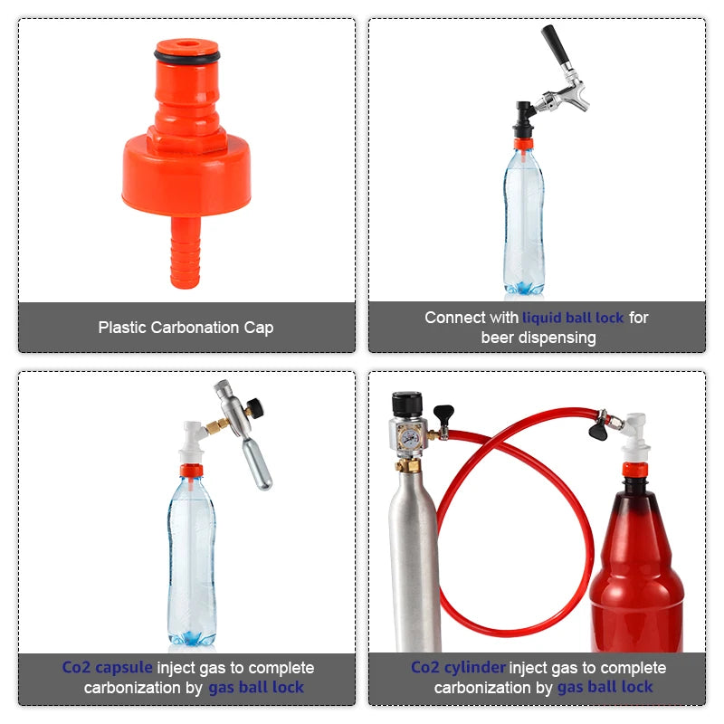 Home Brew Carbonation Cap & Line Cleaning Tool — Ball Lock Connector for Soda, Beer, PET Bottles