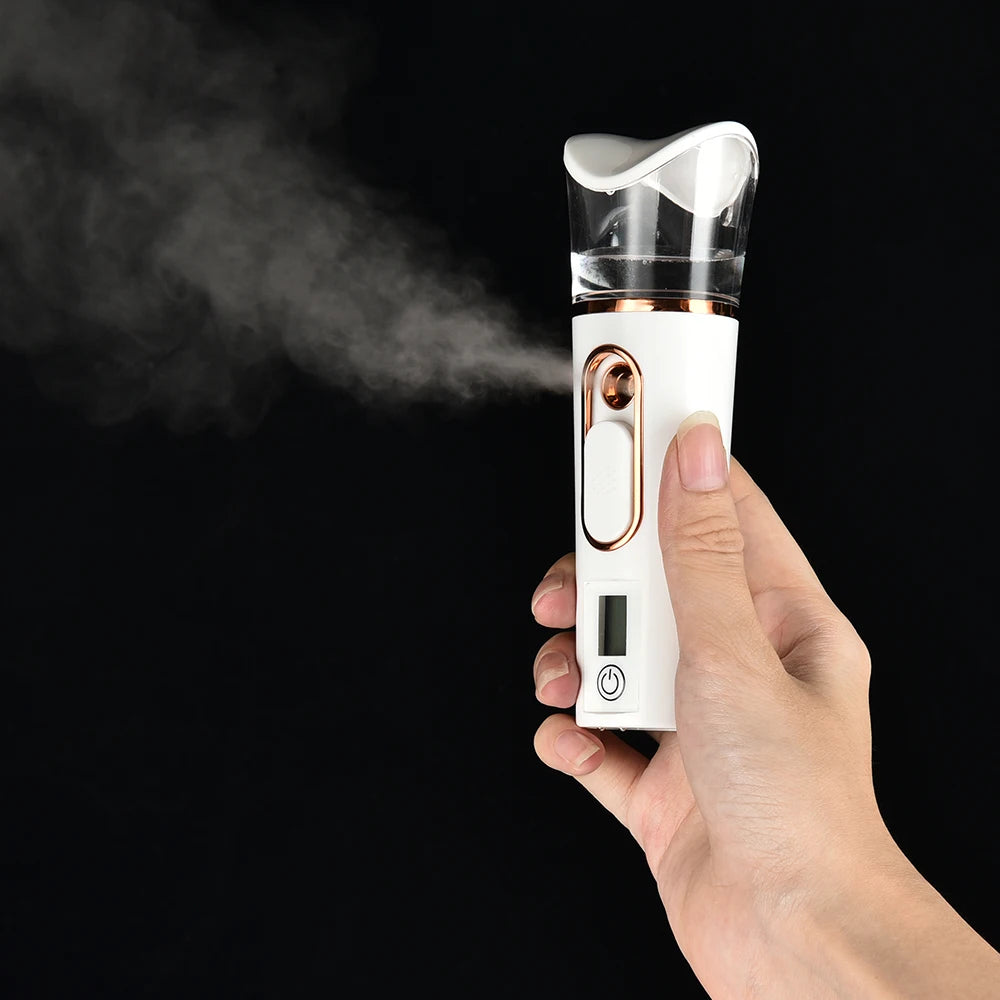 Handheld Nano Mist Sprayer Facial Steamer – Mini Portable Hydrating Skin Care Humidifier with LED Display Nebulizer Beauty Device