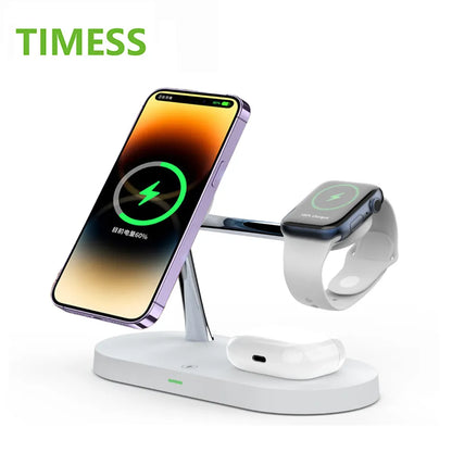 3-in-1 Magnetic Wireless Charger Stand: Fast Charging Station for iPhone 12/13/14/15, Apple Watch 9/8/7/6/5, Airpods 2/3 Pro