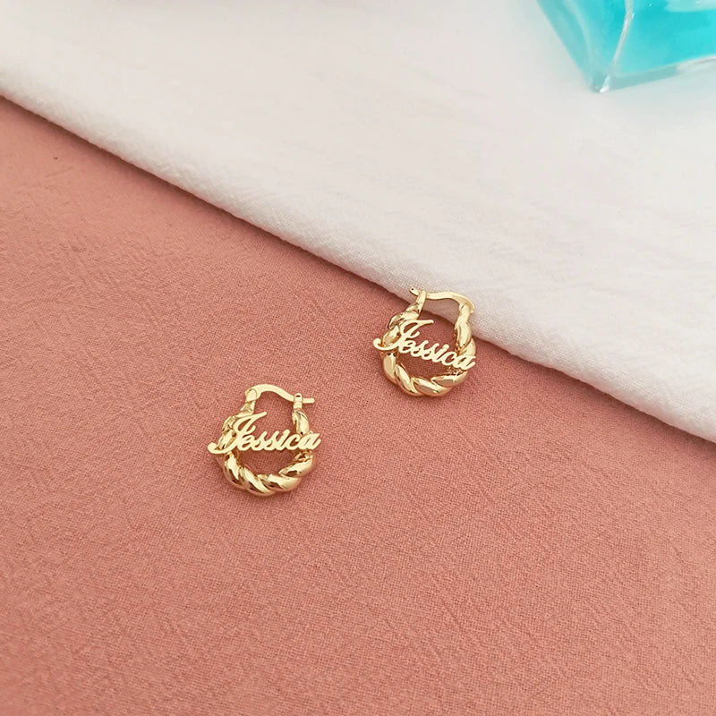 18mm Custom Name Earrings – Personalized Thick Twisted Hoop Earrings for Kids, Unique Gift Idea