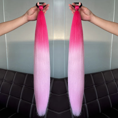 Synthetic Colorful Ponytail Extensions – Long Straight Braided Hairpieces with Rubber Band for Women