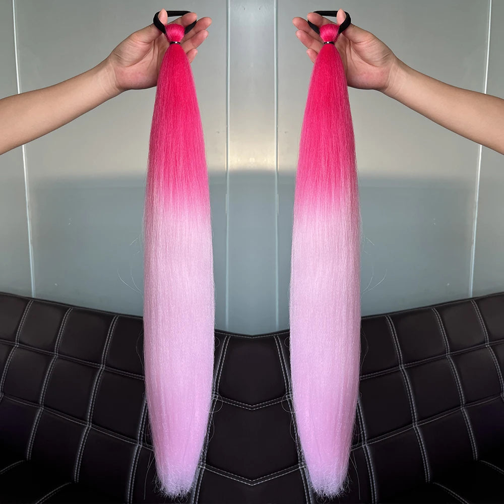 2PCS Synthetic Straight Ponytail Hair Extensions – Colorful Braiding with Elastic Hair Tie for Women