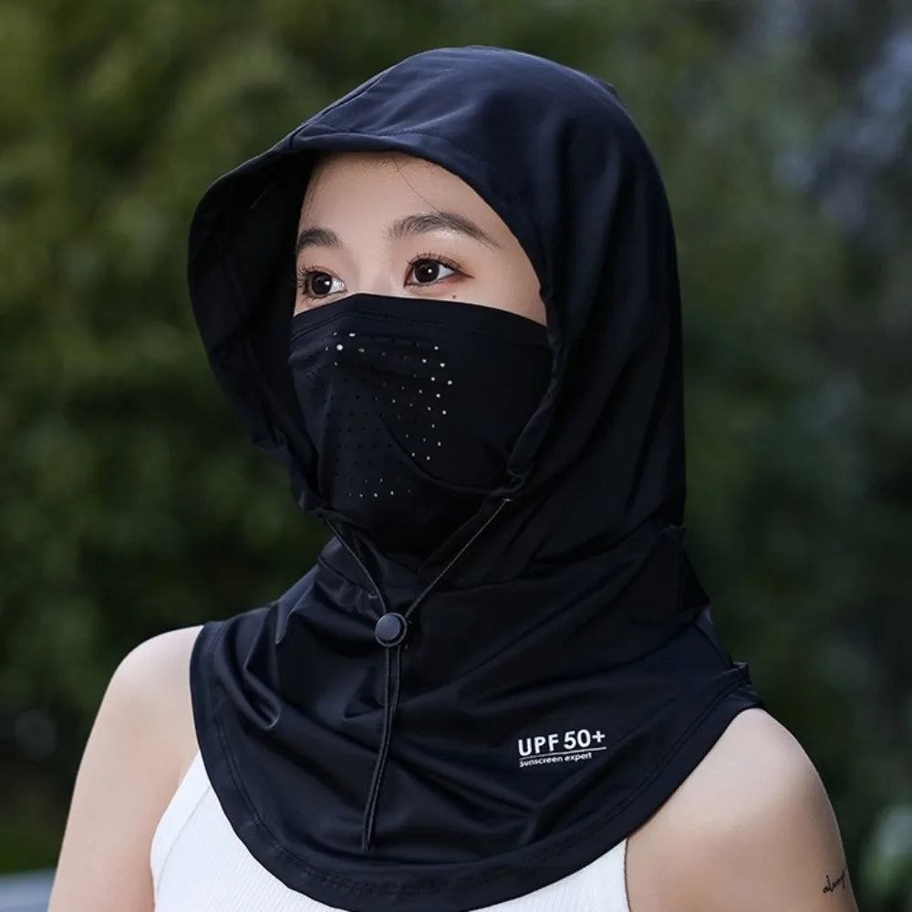 Unisex Summer UV Protection Hat with Mask & Shawl – Ice Silk Breathable Sun Protection Pullover Cap for Outdoor Sports & Beach Use
