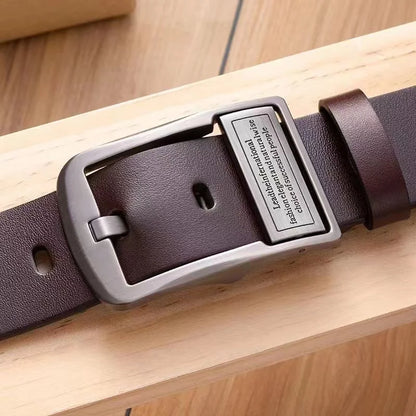 Men's Leather Cowhide Belt – Fashion Metal Alloy Pin Buckle, Luxury Brand for Jeans & Business Casual Wear