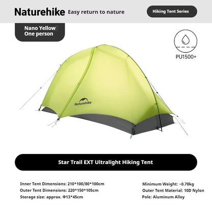 Naturehike Star Trails EXT Hiking Tent - Ultralight 1-2 Person Waterproof Backpacking Tent with 10D Nylon
