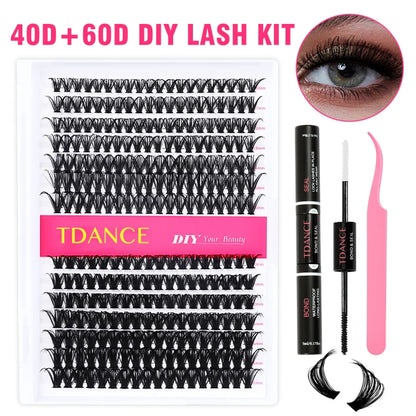 TDANCE 280PCS DIY Lash Extension Kit – Mix Clusters (30D/40D) with Bond, Seal & Remover for At-Home Application
