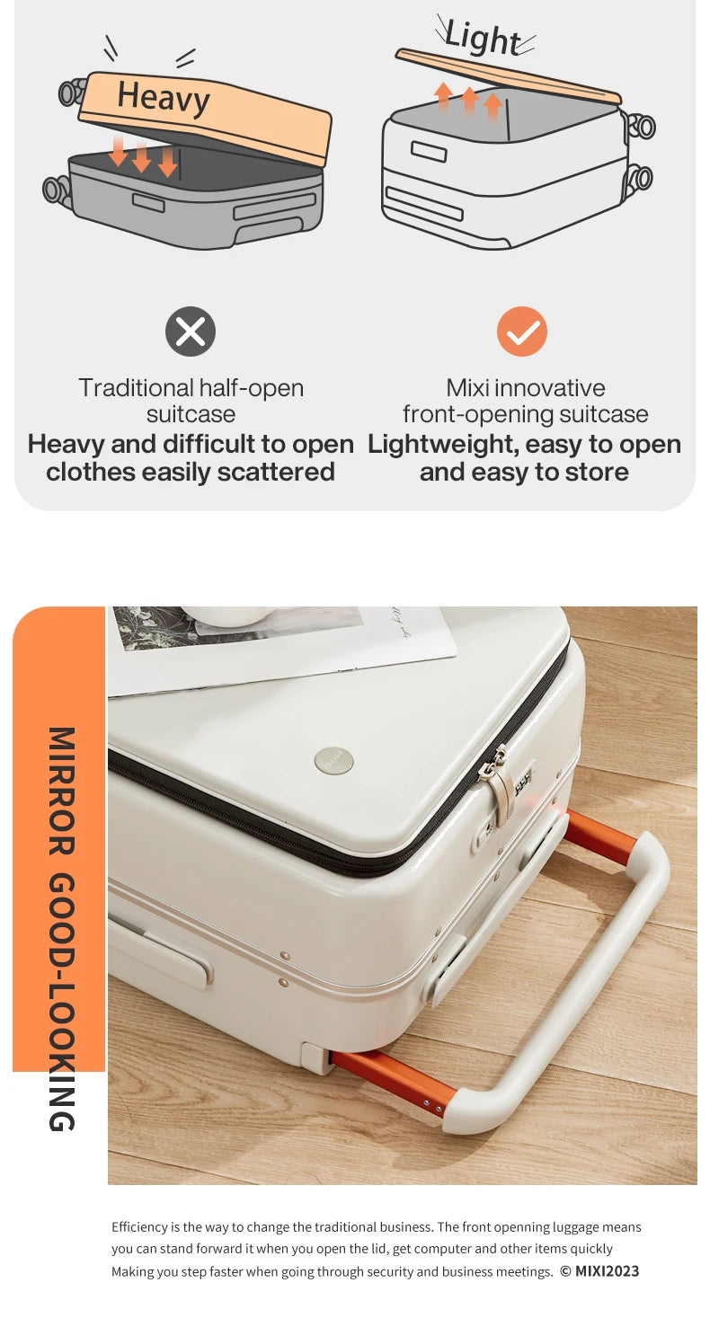 Mixi 20" Wide Handle Carry-On Suitcase — New Design Travel Trolley with Aluminum Frame, Unisex PC Luggage M9275