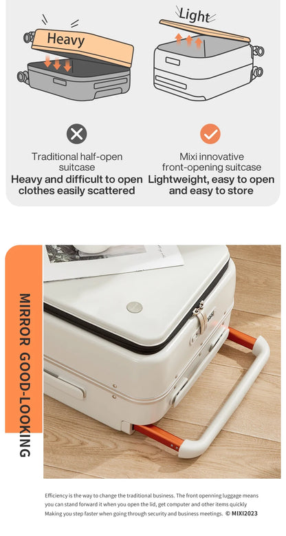 Mixi 20" Wide Handle Carry-On Suitcase — New Design Travel Trolley with Aluminum Frame, Unisex PC Luggage M9275