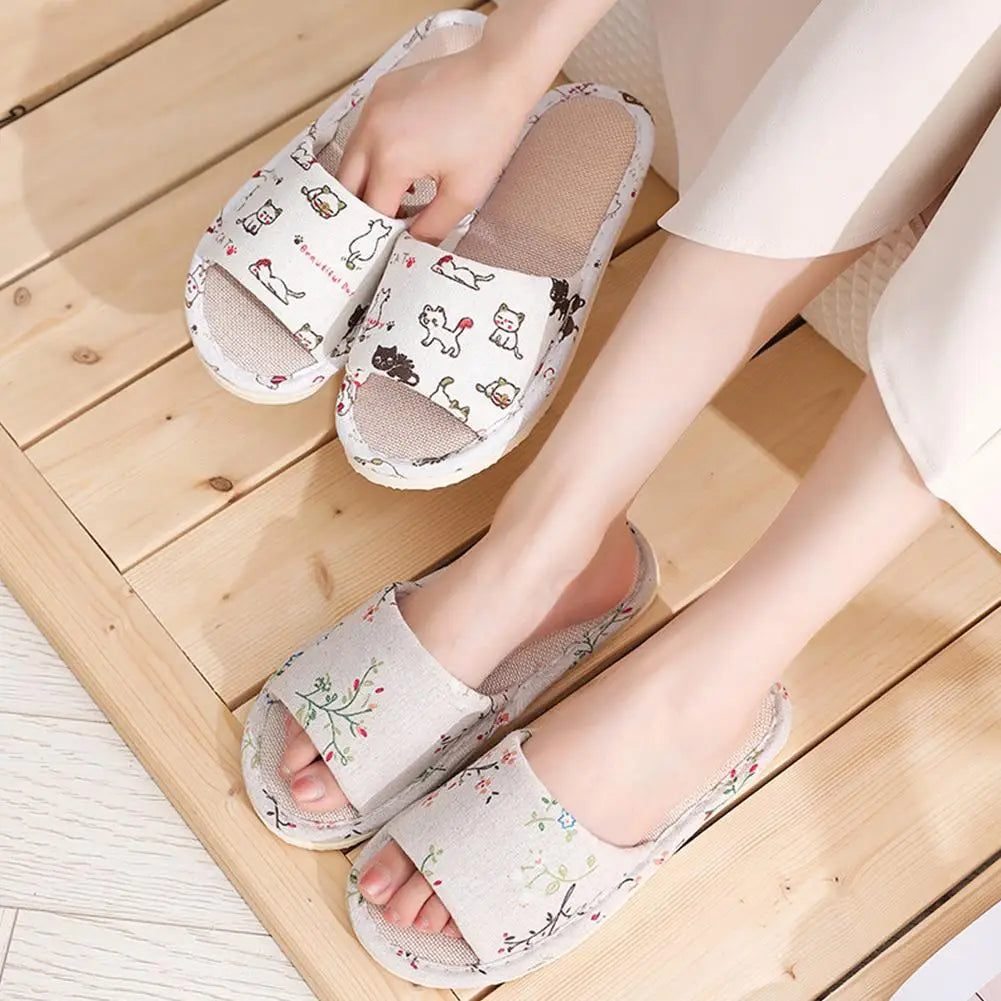 Linen Flax Slippers - Lightweight Breathable Non-Slip Indoor Slides for Women & Men