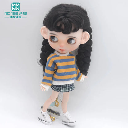 Blythe Doll Clothes – Fashion Tops, Black & White Shirts with Jeans & Plaid Pants for Azone OB22/OB24 Dolls