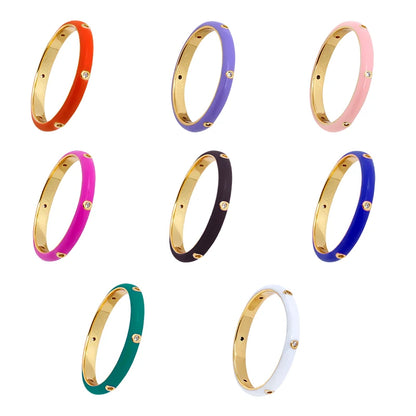 24K Gold-Plated & Silver Enamel Ring – Slim Round Women's Luxury Zircon CZ Ring in Green, Purple, Pink for Wedding & Anniversary