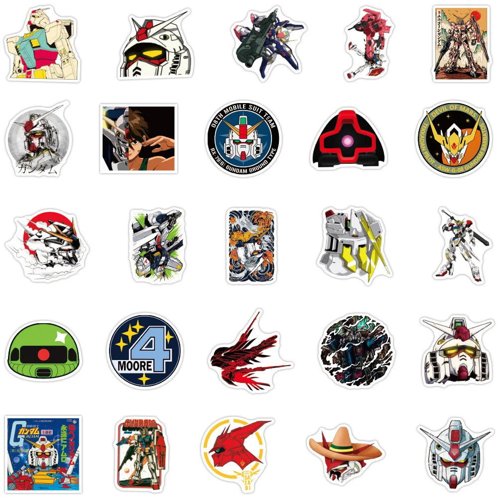 GUNDAM Anime Stickers - 10/30/50-Piece Cartoon Sticker Pack for DIY Crafts, Phone Cases, Stationery and Kids’ Gifts
