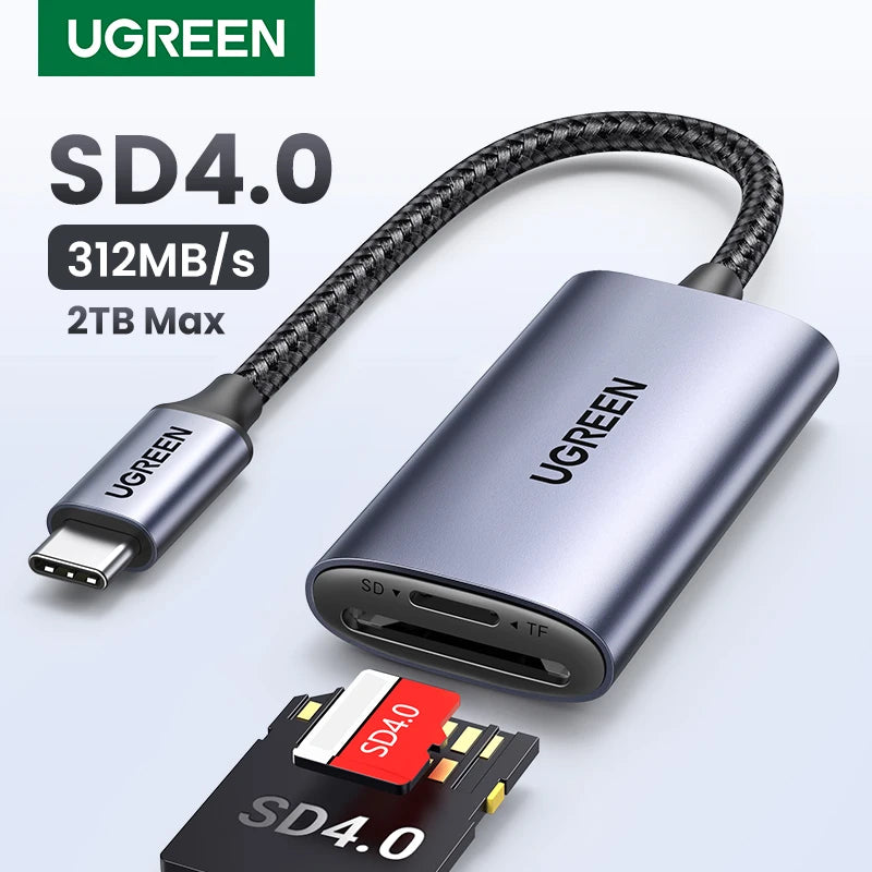 UGREEN USB-C SD 4.0 Card Reader - 312MB/s USB 3.0 Adapter for SD, MicroSD & TF Cards, MacBook, PC, iPhone & Samsung Devices