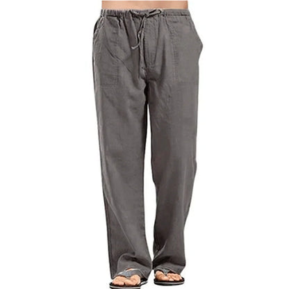 Men's Cotton Linen Pants – Summer Breathable Solid Color Casual Trousers with Elastic Waist