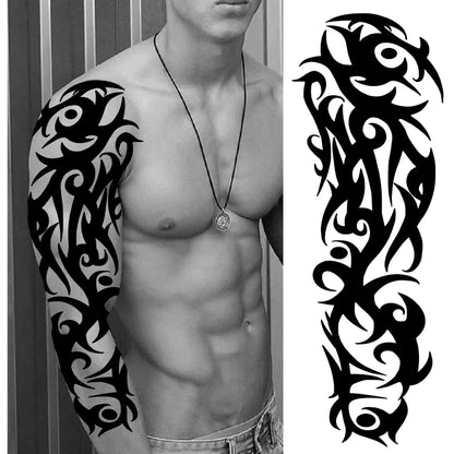 Full Arm Temporary Tattoo Sleeve - Realistic Warrior Lion Tiger Flower & Maori Design Fake Tattoos