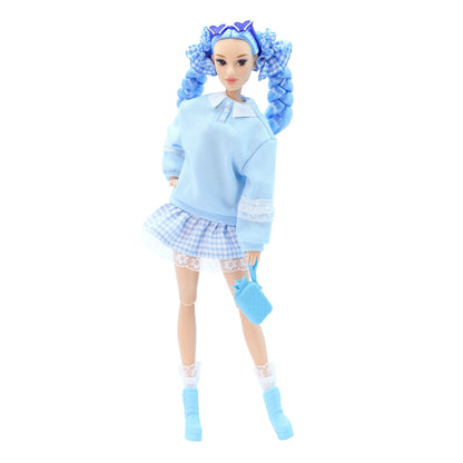 DEFA Lucy Love Fashion Doll – Blue Sweatshirt, Plaid Pleated Skirt & Matching Heeled Boots