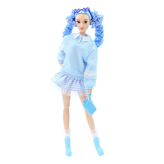 DEFA Lucy Love Fashion Doll – Blue Sweatshirt, Plaid Pleated Skirt & Matching Heeled Boots