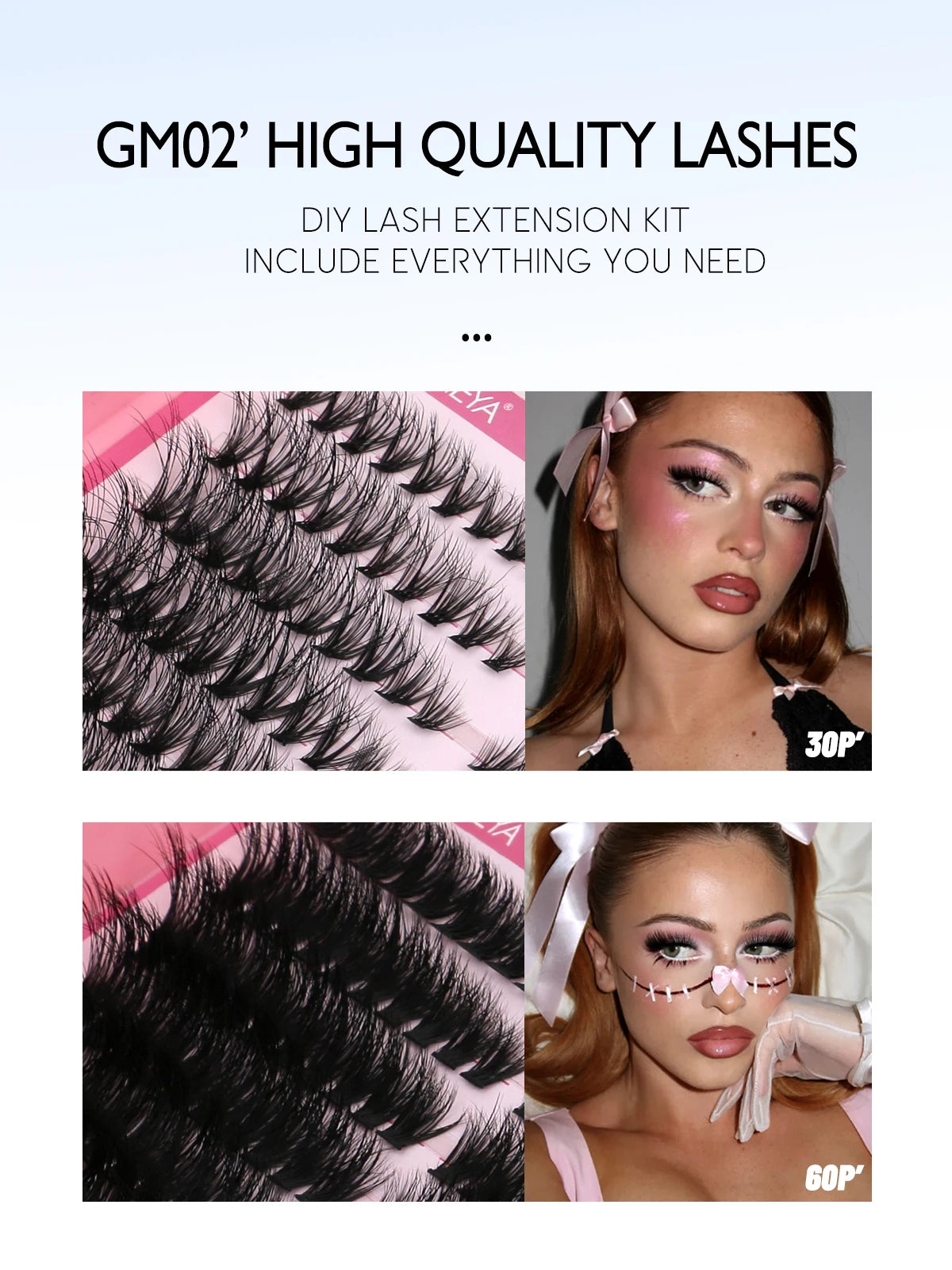 GROINNEYA Cat Lash Clusters Kit – 640pcs with Lash Bond & Seal, DIY Eyelash Extensions for Home Use