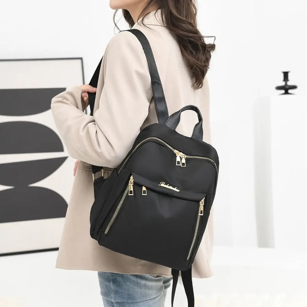 Simple Black Large Capacity Backpack - Women’s Travel Bag, Solid Harajuku Schoolbag, Unisex Oxford Backpack